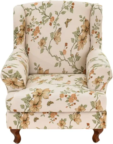 Vista 16 de HAOYONG Fundas para silla de alas estampadas, 2 piezas, fundas elásticas para sillón con respaldo de ala, fundas protectoras lavables para sala
