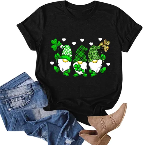 Vista 3 de St Patricks Day Shirt Women Fashion Casual T Shirt Dwarf Printing Round Neck Short Sleeve Tee Top Trendy Daily Blouse