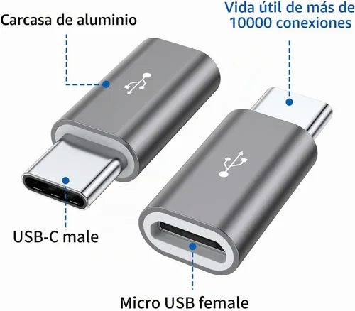 Vista 2 de QianLink Adaptador micro USB a USB C, paquete de 8 adaptadores USB tipo C de aluminio compatibles con Samsung Galaxy S10 S9 S8 Plus Note 9 8, LG V40