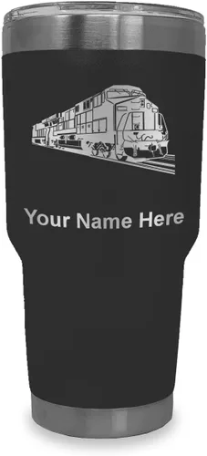 Vista 29 de LaserGram Vaso aislado al vacío de 20 onzas, tren de carga, grabado personalizado incluido (negro)