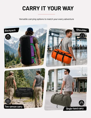 Vista 8 de MIER Mochila grande tipo duffel para deporte y gimnasio con compartimento para zapatos, resistente y resistente al agua, Gris, 90 l, Classic