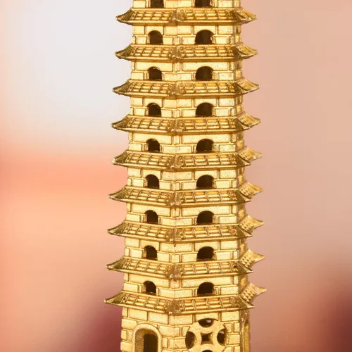 Vista 7 de Estatua de Feng Shui de latón Wenchang Pagoda Capa 13 Torre 11.8 "Longitud Escultura Oficina Hogar Escritorio Decoración Artefactos Atraer Carrera
