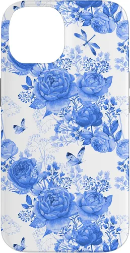 Vista 4 de Funda para iPhone 16 French Country Floral Azul Blanco Toile Grandmillennial Roses