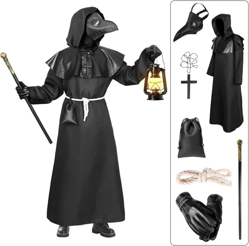 Vista 2 de Metaparty Disfraz de médico de la peste con máscara de máscara de peste de pájaro, accesorios steampunk, disfraces aterradores de terror