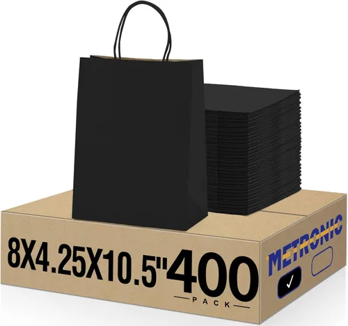 Vista 25 de METRONIC Gift Bags with Handles,16x6x12 Recyclable Brown Paper Bags 50Pcs Marrón