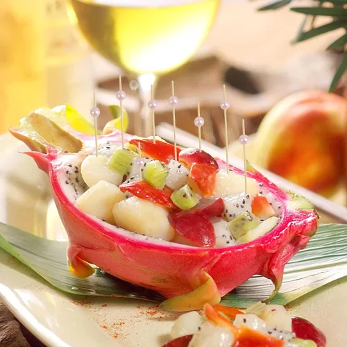Vista 5 de 100 palillos de cóctel, palillos de dientes elegantes para aperitivos hechos a mano de bambú, palitos de perlas rosadas, palillos de alimentos