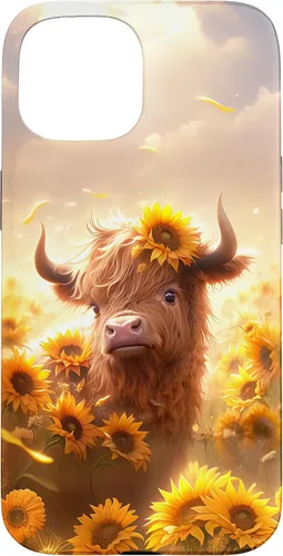 Vista 6 de Cute Scottish Highland Cow Sunflower Western Country Farm Case for iPhone 16