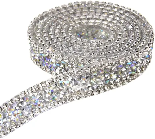 Vista 8 de Apliques de diamantes de imitación de cristal de 1 yarda, cinta de diamantes de imitación brillante, rollo cosido o caliente para vestidos