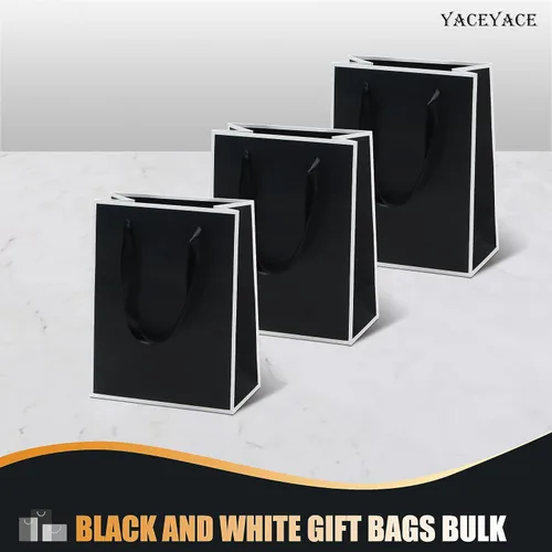 Vista 6 de YACEYACE Bolsas de regalo negras con asas, 10 bolsas a granel de 8 x 4 x 10.5 pulgadas para fiestas, cumpleaños, bodas, venta al por menor