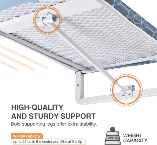 Vista 4 de KINGBOARD Tabla de planchar montada en la pared con soporte para plancha, tabla de planchar compacta para espacios pequeños, soporte de hierro Azul