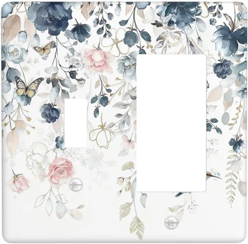 Vista 76 de Decorative Outlet Covers Blue Background White Cat Daisy Floral 2-Gang 1-Gang Wall Plate Single Toggle/Rocker Farmhouse Style Light Switch Covers