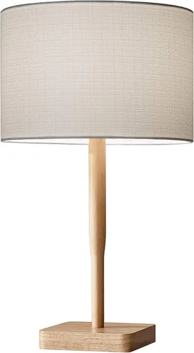 Vista 11 de Adesso Lámpara de pie con base de madera de caucho natural y pantalla de lino blanco, brillo ajustable de 3 vías, lámpara para dormitorio, sala