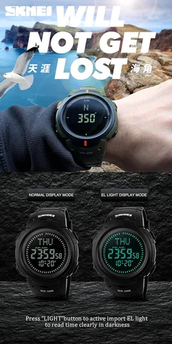 Vista 5 de Gosasa Mens Watch Sports Digital Compass Survival 50M Waterproof Stopwatch Alarm