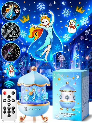 Vista 10 de Juguetes Frozen, luz nocturna de 15 músicas+16 películas+315 colores para niños, proyector de estrellas inalámbrico de 360°+control remoto