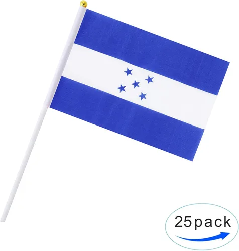 Vista 4 de Paquete de 25 banderas de mano pequeñas de hondureña hondureña, banderas nacionales de campo, suministros de decoración de fiesta para desfiles