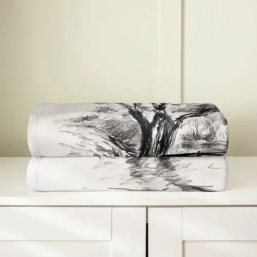 Vista 4 de Erosebridal Sketch Tree Flannel Blanket 40x50 Inch Vintage Farmhouse Fleece Blanket Grey Minimalist Mid Century Fuzzy Plush Throw French Country