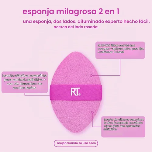 Vista 3 de Real Techniques Esponja milagrosa para la piel + Polvo de maquillaje 2 en 1, esponja para mezclar maquillaje y polvo de doble cara, para líquidos