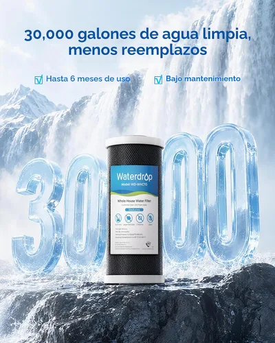 Vista 8 de Waterdrop Filtro de sedimentos de carbono CTO para toda la casa para GE® Cartucho de filtro de agua de repuesto para GXWH40L, W10-PR, Culligan®