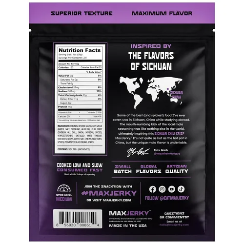 Vista 2 de MaxJerky Sichuan Chili Crisp Chicken Jerky, 0.97 oz de proteína, 2.5 onzas (paquete de 4)