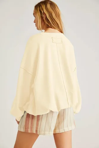 Vista 2 de KIGRAD Sudadera de punto básico de gran tamaño para mujer, cuello redondo, hombros caídos, ajuste holgado, moda de otoño