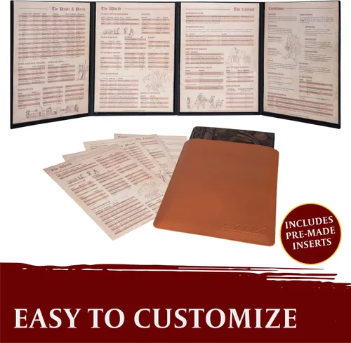 Vista 3 de DND DM Screen 5e - D&D Dungeon Master - Pantalla 3D de piel sintética con insertos personalizables, Dungeons & Dragons GM / Game Master, accesorios