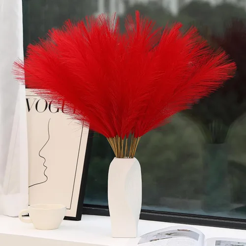 Vista 13 de Wertuirk 30 piezas de hierba de las pampas negra - Decoración de hierba de las pampas artificial de 24 pulgadas, hierba de las pampas artificial
