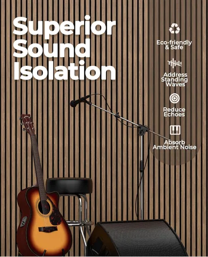 Vista 8 de 4 paneles acústicos de listones de madera para una decoración elegante y reducción de ruido