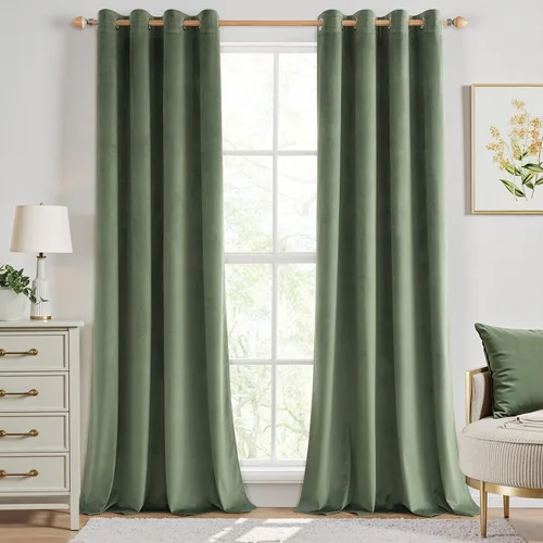 Vista 79 de ANRODUO Cortinas de terciopelo beige de 45 pulgadas de largo, opacas con aislamiento térmico insonorizado, cortinas de privacidad para oscurecer