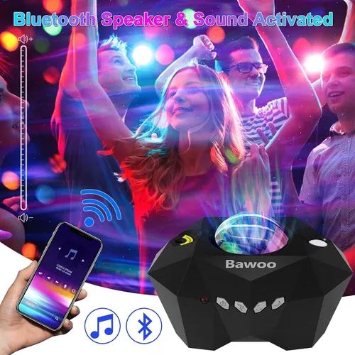 Vista 4 de Aurora - Proyector de luz de estrella con luna, proyector de luces de galaxia con control remoto, proyector de luz de cielo nocturno Bluetooth