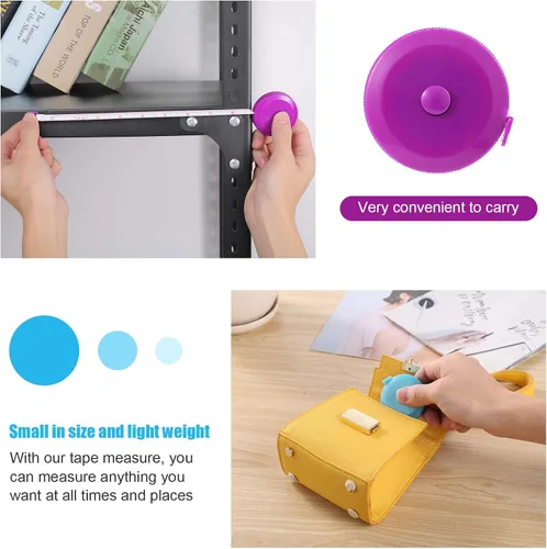 Vista 6 de Cinta métrica métrica para el cuerpo, cinta métrica suave retráctil de 60 pulgadas, pequeña regla de cinta de tela de costura para cintura de tela