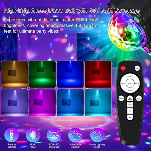 Vista 3 de Luz de bola de discoteca, luces de DJ para fiestas, luces estroboscópicas activadas por sonido, decoraciones de fiesta de discoteca, iluminación