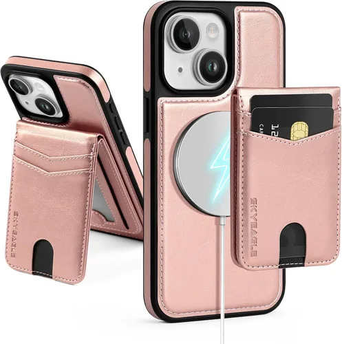 Vista 30 de SkyEagle - Funda tipo cartera compatible con MagSafe para iPhone 11, color negro Detachable Magnetic Credit Card Holder,RFID Blocking,PU