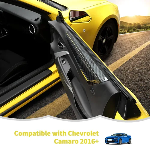 Vista 5 de Cubierta de decoración para reposabrazos de panel de puerta interior, accesorios de decoración interior para Chevrolet Camaro 2016-2022, textura