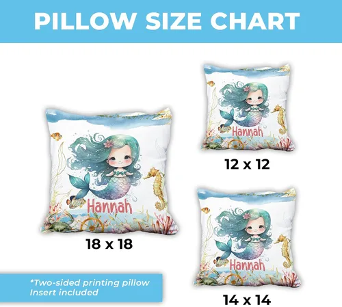Vista 5 de Hyturtle Bonita almohada de sirena personalizada (inserto incluido) – Regalos para niñas, mujeres, niños – Regalos de cumpleaños para amantes