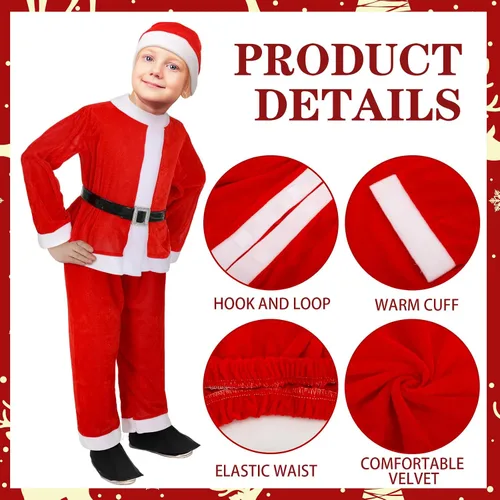 Vista 5 de Geyoga Bonitos trajes de Navidad que incluyen zapatos con sombrero y otros accesorios para cosplay de niños (estilo Santa, M)