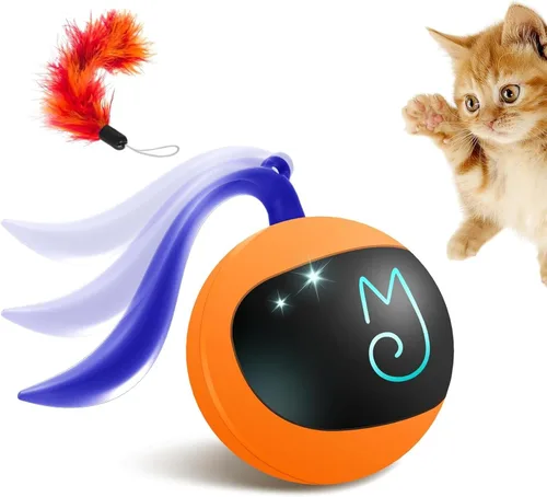 Vista 8 de Migipaws Juego de juguetes interactivos para gatos, rastreador divertido, bola de persecución automática con cola esponjosa, un pequeño ratón Azul