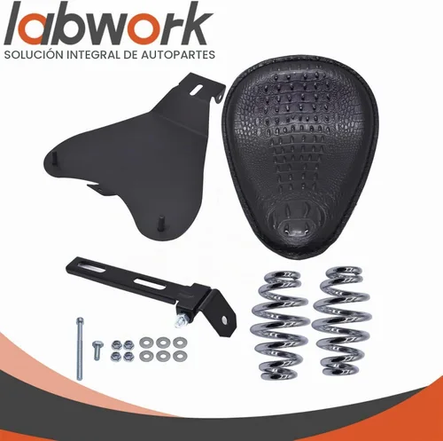 Vista 3 de labwork Cojín de cuero estilo cocodrilo para motocicleta, asiento individual con amortiguador, placa base de resorte, repuesto para Chopper Bobber