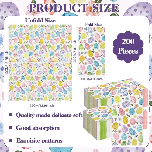 Vista 2 de Chiisong 200 servilletas de huevo de Pascua a granel, servilletas desechables de papel de acuarela floral de primavera con texto en inglés "He Is
