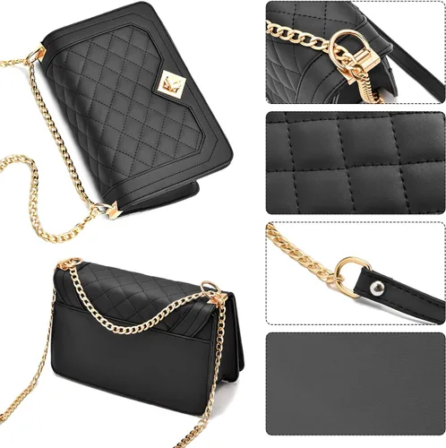 Vista 5 de Travistar Bolsos cruzados para mujer, bolsos pequeños de piel sintética, bolso de hombro, bolso de noche, bolsos acolchados con correa de cadena
