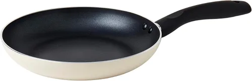 Vista 5 de Basic Essentials Juego de utensilios de cocina de aluminio antiadherente de 4 piezas, sartén con tapa de vidrio y espátula de nailon, color blanco