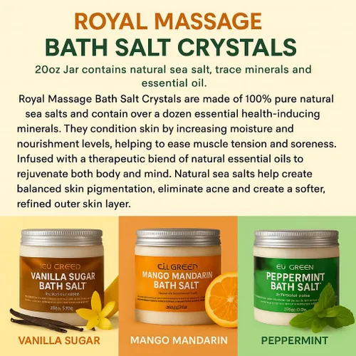 Vista 4 de Royal Massage Sales de baño minerales de sal marina natural de 20 oz - Mango Mandarina