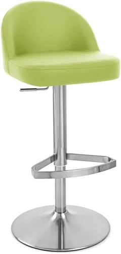 Vista 7 de ZURI Taburete de bar moderno Mimi suave verde lima, asiento de cuero sintético, acero inoxidable cepillado altura ajustable
