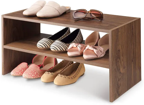 Vista 4 de Whitmor - Estante para zapatos apilable de madera con 2 estantes, nogal, 61 centímetros, paquete de 2