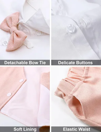 Vista 4 de A&J DESIGN Traje para bebé y niño pequeño, de 12 meses a 5 años, camisa y pantalones, chaleco, pajarita y gorra de conductor de 5 piezas