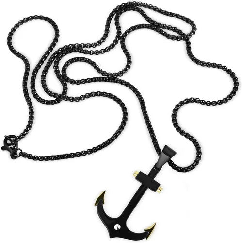 Vista 4 de Buve Collar con colgante de ancla negra, colgante náutico para hombres con puntas doradas y collar pirata de cadena Rolo de 26 pulgadas, hecho
