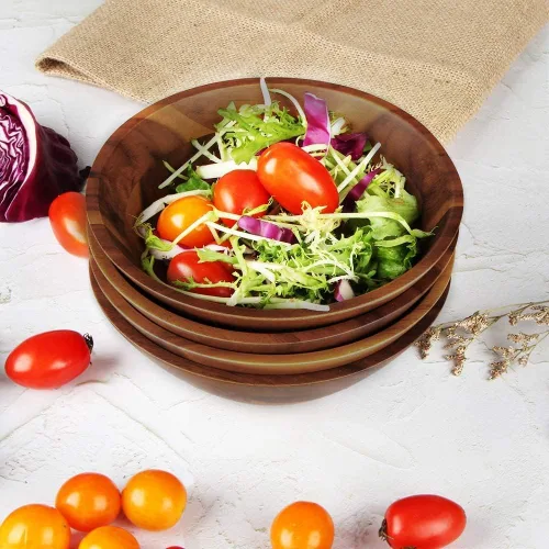 Vista 4 de AIDEA Cuencos de madera de acacia, juego de 4 de 7 pulgadas para ensalada, sopa, fideos y más