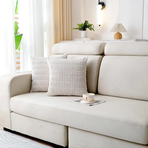 Vista 2 de Sunday Praise Paquete de 2 fundas de almohada decorativas de color blanco crema de 20 x 20 pulgadas, fundas de almohada cuadradas de pana suave a
