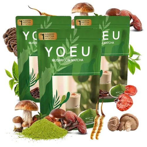 Vista 10 de 6.35 oz, polvo orgánico de hongos matcha, matcha japonés y 12 ingredientes naturales, café instantáneo, polvo con leche, alternativa al café