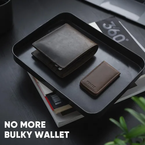 Vista 3 de VULKIT Clip magnético de cuero para dinero, diseño minimalista con capacidad para hasta 15 efectivos