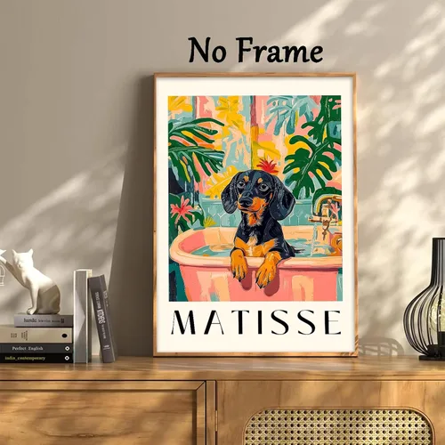 Vista 7 de Henri Matisse - Póster de pared con diseño de perro negro en la bañera, diseño vintage estético de animales, divertido arte de pared para baño